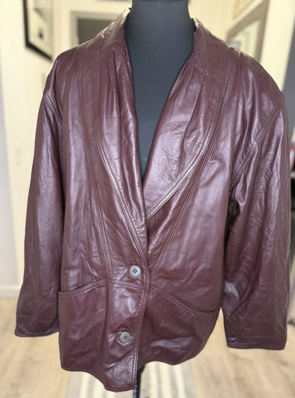 VTG Women’s BALLY Maroon Button up Leather lined Jacket Size 8 Made In ITALY